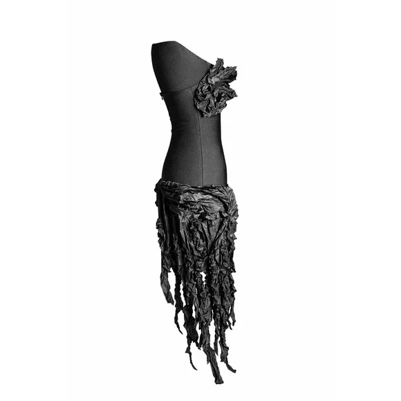 Strapless Black Ruffled Evening Dress - Picture 3 of 5